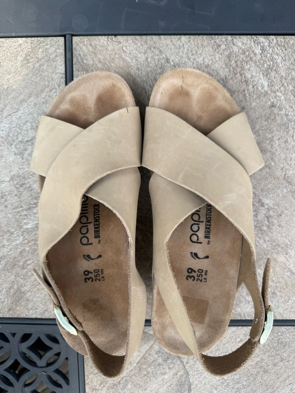 Papillio By Birkenstock Samira Beige Crisscross Cork Wedge Slingback Sandal